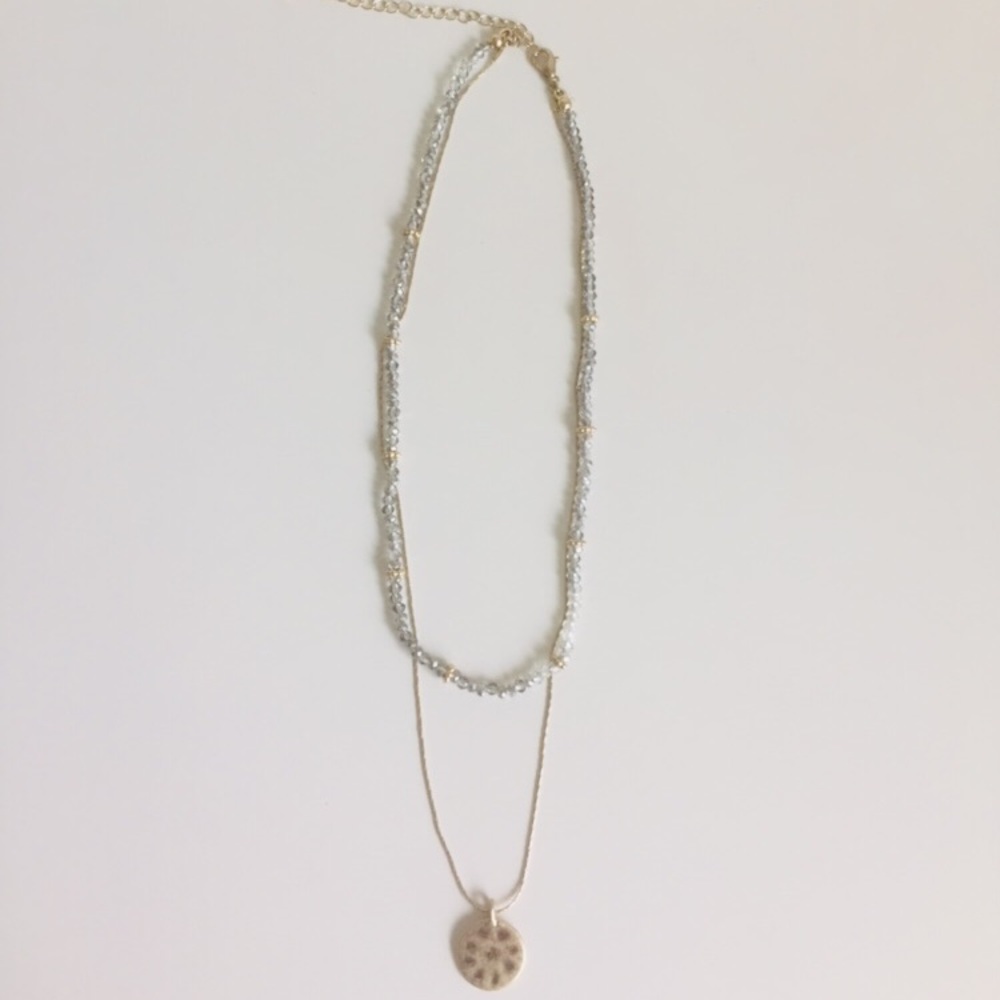 Francesca's Baby Blue/Grey Gold Pendant Necklace